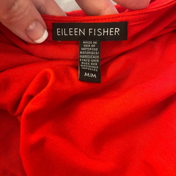 Eileen Fisher split sleeve top cherry red crew neck longer length layering med - Picture 9 of 11